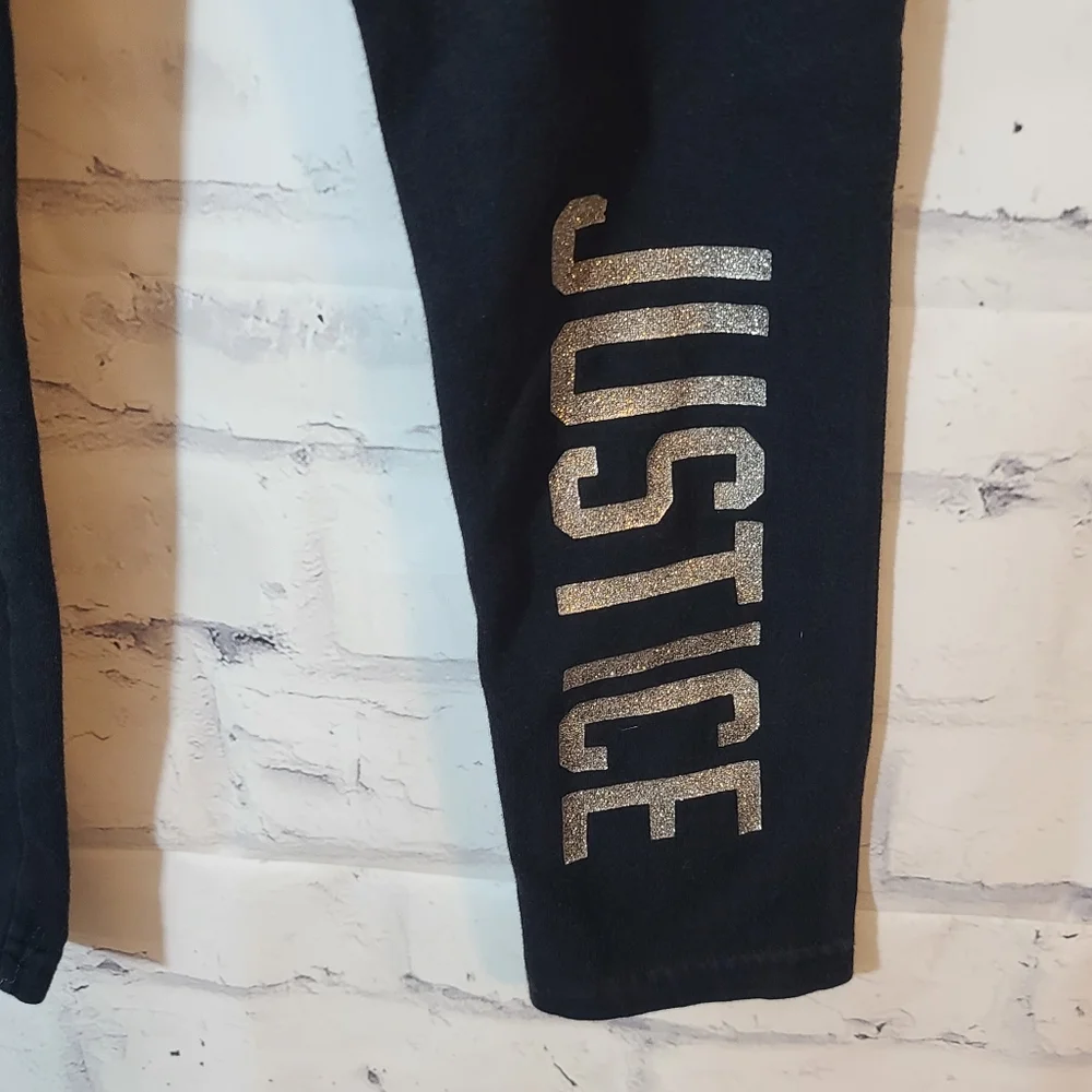 Justice Girl's Black Spellout Cropped Leggings Sz 10